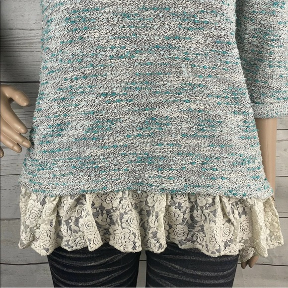 Westbound Petite Sweater Blue Marled Lace Ruffle - Picture 8 of 12